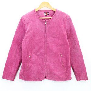 Vintage REDD Jeans Bomber Jacket Women's Pink Retro Suede Leather Full Zip Sz 6